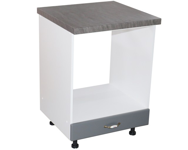 Corp pentru cuptor incorporabil cu sertar Zebra, Alb/MDF gri, cu blat beton, 60 x 85 x 60 cm